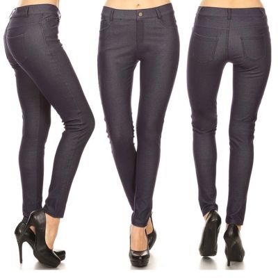 1 Women Skinny Sexy Jeggings - Slimming Leggings in Faux Denim Jeans Fashion Pan